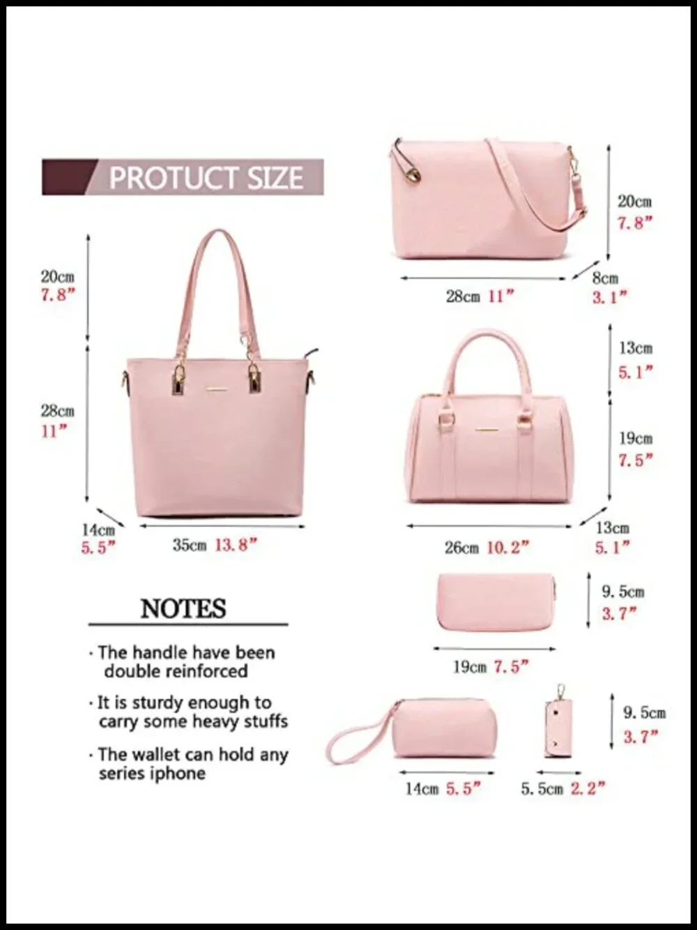 6-Piece Faux Leather Handbag Set with Satchel Tote Shoulder Bag Clutch Wallet